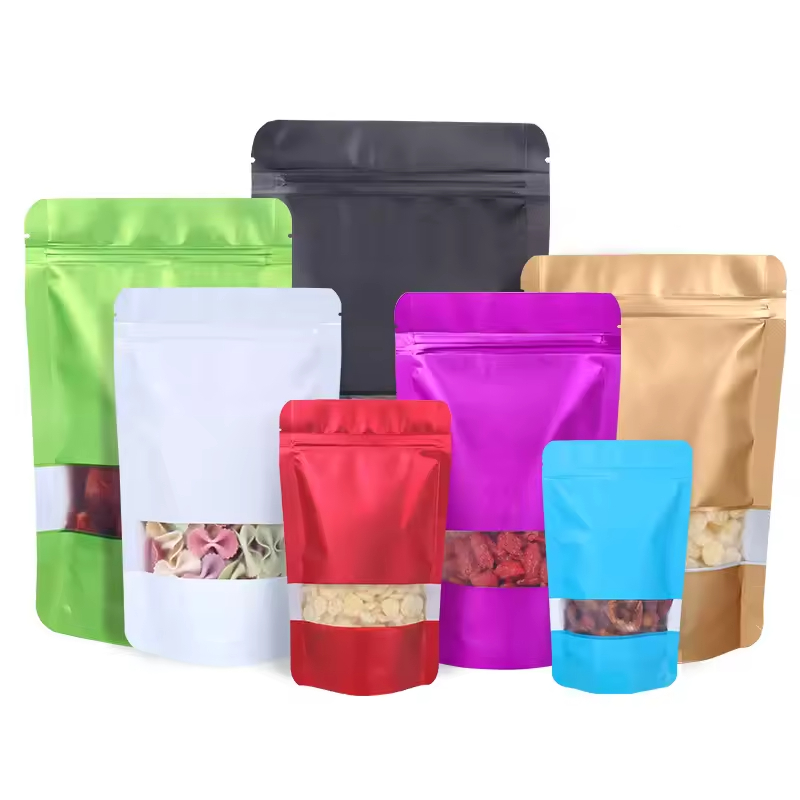 Stock Matte window/Clear window plastic mylar color stand up pouch stand bag aluminium foil laminated food zip lock smell proof